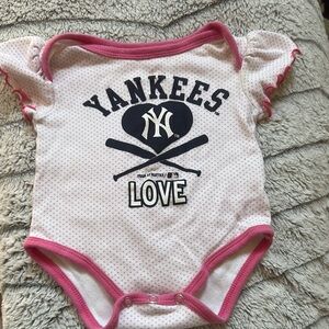 Yankees Love Pink and White Baby Onesie